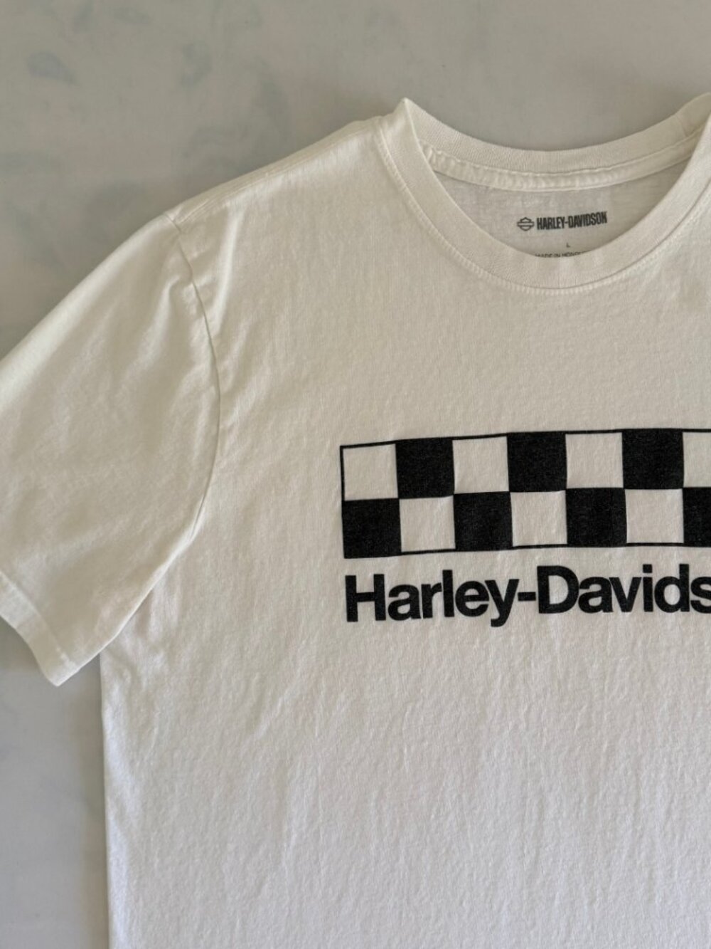 Harley Davidson White Graphic Checkerboard Logo Tee - Picture 3 of 5